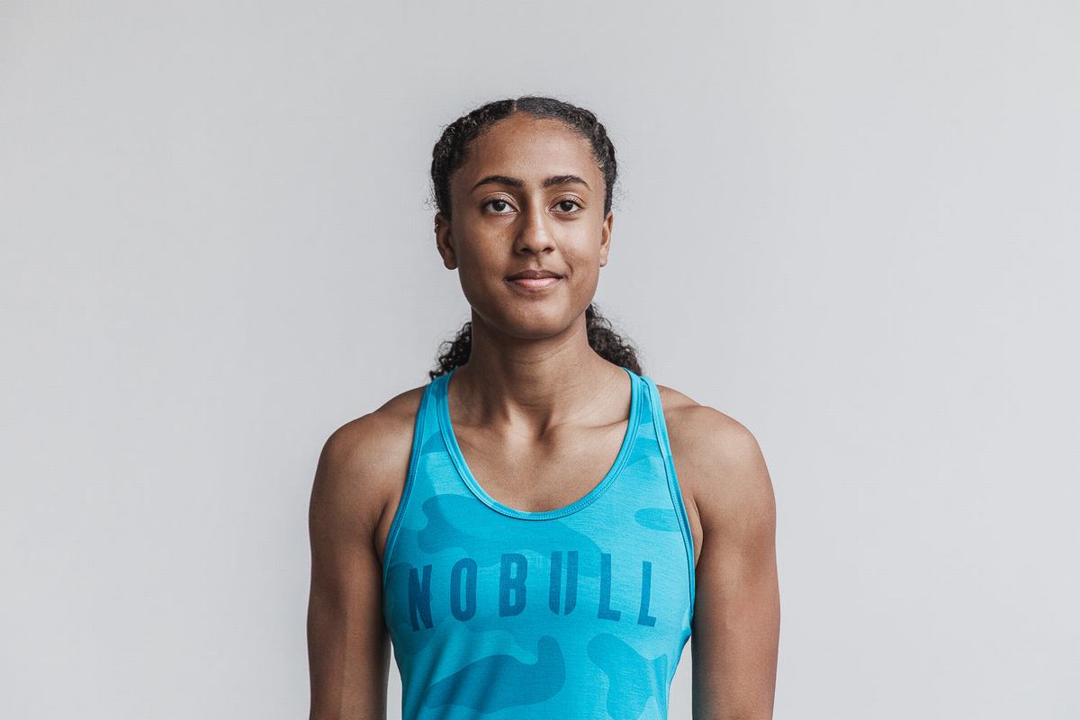 Nobull Racerback Neon Women\'s Tank Tops Blue Camo | Australia (UB7439)